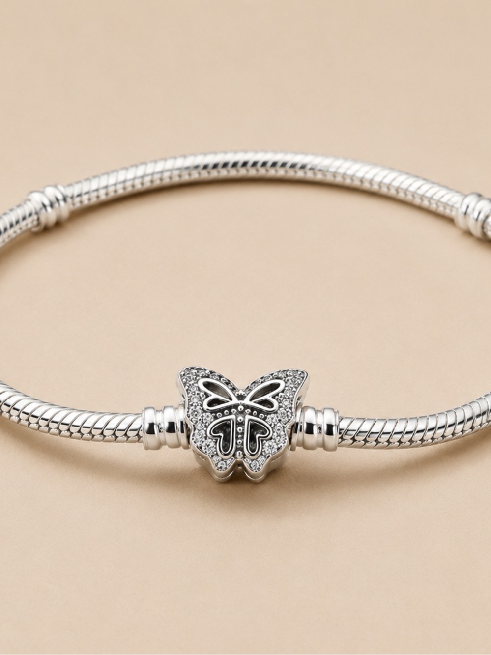 Sterling Silver Butterfly Charm Bracelet - Silver